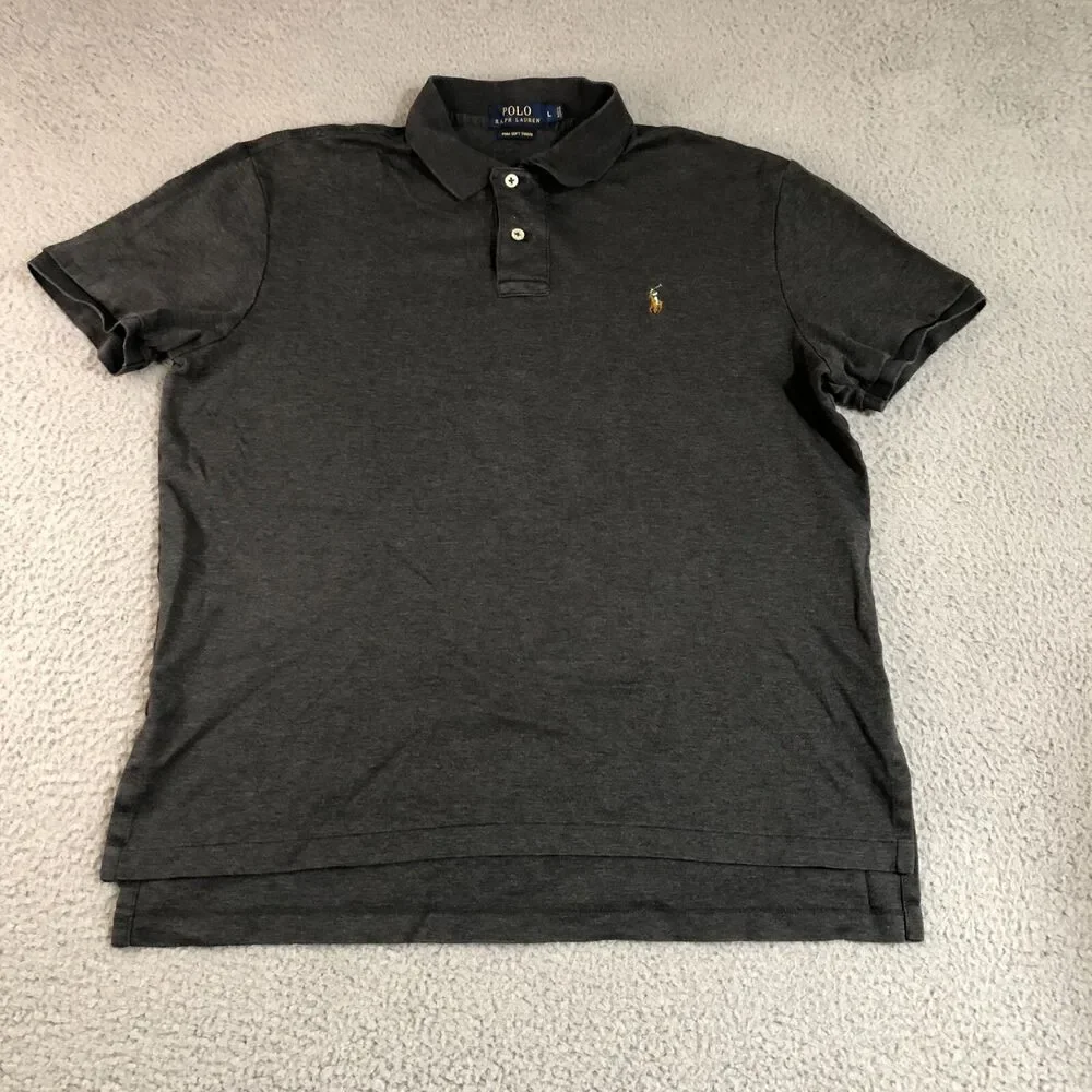 Polo Ralph Lauren Shirt Mens Large L Gray Jockey Golf Pony Logo Slit Dad Solid